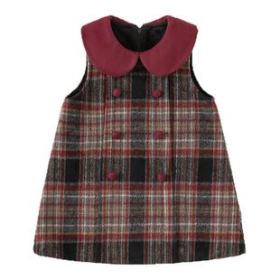 女童裙子冬季洋气小女孩格子背心裙时髦儿童连衣裙女宝宝秋冬衣服