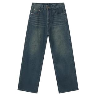 复古重现县城文学蓝裤子宽松直通古着日系港风复古Cleanfit长裤