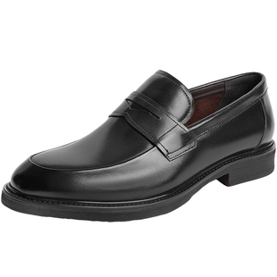 百丽男士休闲正装皮鞋男秋季新款牛皮一脚蹬德比鞋乐福鞋A1376AM4