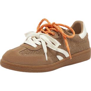 百思图2025夏季新款简约时尚复古运动德训鞋平跟女休闲鞋I1506BM5