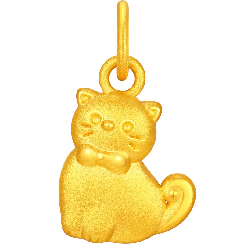 潮宏基宠物联萌傲娇领结猫足金吊坠黄金挂坠转运串珠5D硬金送礼