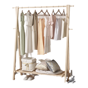 实木衣架落地家用挂衣架卧室房间晾衣架简易可折叠单干立式衣帽架