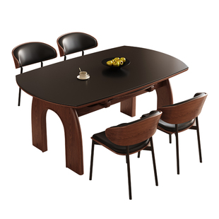 馨佰利中古风实木岩板餐桌家用小户型可变圆桌复古凯旋门伸缩饭桌