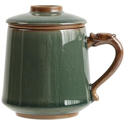 哥窑翠绿龙龙腾泡茶杯子