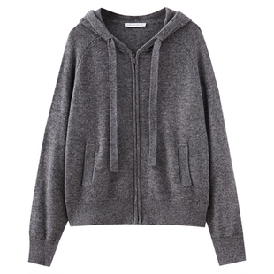 水云间灰色格雷系毛衣女绵羊毛针织开衫连帽外套保暖外穿2026新款