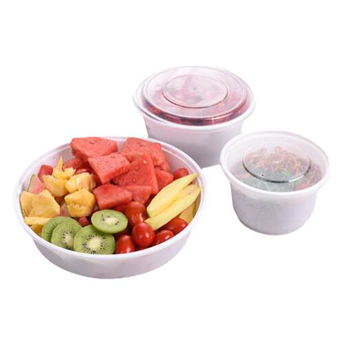 一次性餐盒圆形加厚塑料带盖外卖打包盒白色快餐便当汤碗带盖饭盒