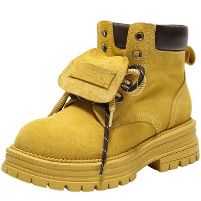 百丽荒野来信马丁靴厚底翻盖大黄靴女靴子工装短靴中筒靴B2745DD5