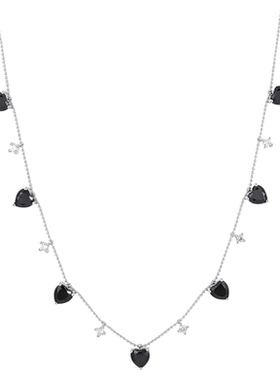 【心代码】黑尖晶爱心银项链女款2025新款锁骨链高级感choker颈链