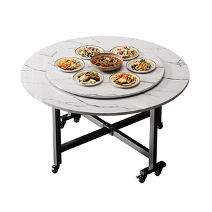 餐桌可折叠圆桌客厅家用圆形吃饭2026新款10人带转盘可移动大桌子