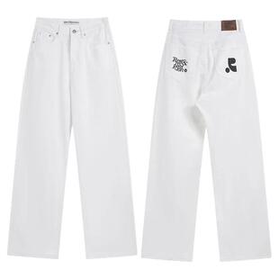 韩国Rest白色牛仔裤RR直筒阔腿拖地休闲裤子春夏潮andrecreation