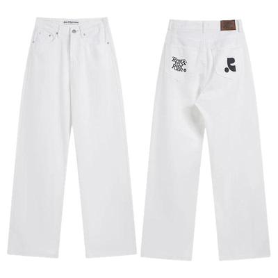Restandrecreation白色牛仔裤RR加绒加厚直筒阔腿休闲裤子潮秋冬