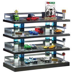 合金车模套装小汽车玩具男孩仿真车库灯光停车场模型儿童生日礼物