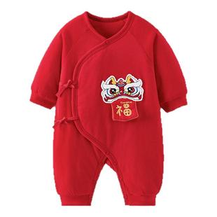 童泰婴儿连体衣冬季纯棉夹棉新生儿蝴蝶哈衣初生宝宝新年装爬服