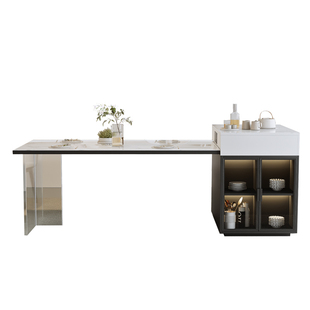 可伸缩岩板岛台餐桌一体多功能餐桌现代简约小户型家用亚克力饭桌