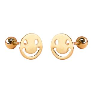 笑脸耳钉彩金螺丝拧扣18k金螺旋式玫瑰金耳骨钉Au750黄金微笑耳饰