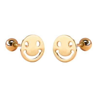笑脸耳钉18k金螺旋式不易掉免摘