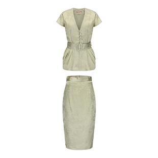 Le palais vintage复古名伶中西合璧提花缎收腰上衣包臀裙