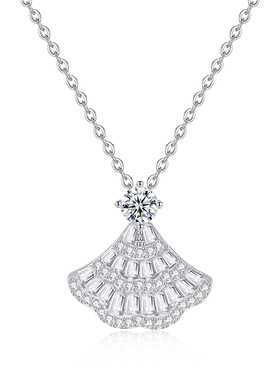 莫桑钻满钻小裙子纯银项链女