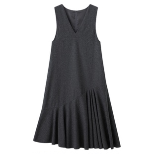 RUISHI芮时 “长岛暮歌”羊毛混纺不对称裙摆v领叠穿连衣裙女冬