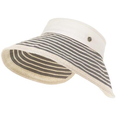兰诺条纹空顶帽女款2026春夏新款显脸小大帽檐海边太阳帽遮阳帽子