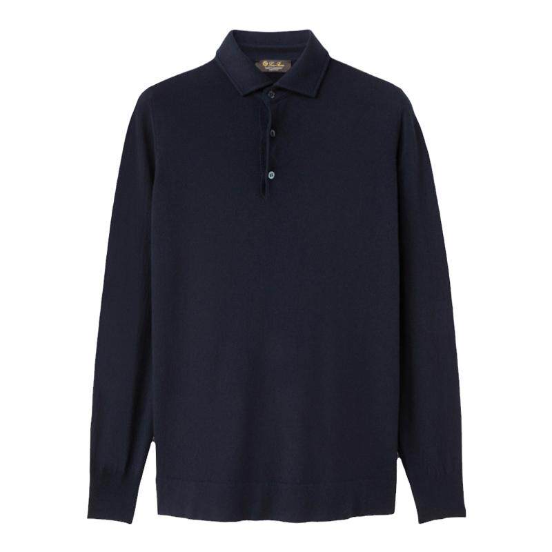 Loro Piana/诺悠翩雅男装海军蓝色小山羊绒材质长袖Polo衫
