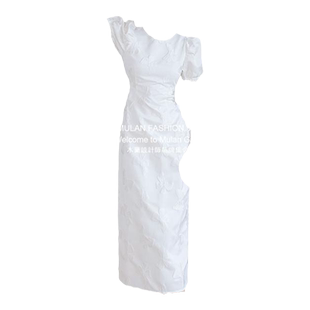 【折】设计师Sister Jane 春夏泡泡短袖浮雕蝴蝶结腰部镂空连衣裙