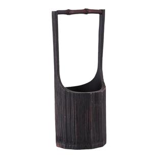 日式干花竹筒花瓶茶道竹制复古花器禅意桌面插花摆件简约小型花盆