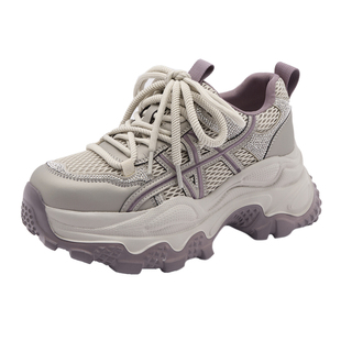 巨好看不累脚老爹鞋女2026春季新款水钻网面厚底增高运动休闲女鞋