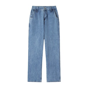 TMT 美式复古大码水洗宽松直筒牛仔裤男女春季潮牌休闲阔腿长裤子