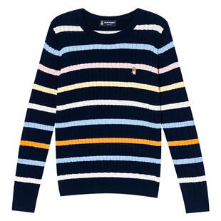 【天然全棉绞花】暇步士秋季彩虹条纹针织衫修身柔软长袖打底衫女