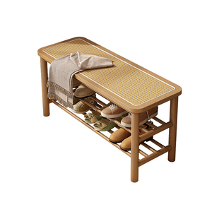 实木换鞋凳家用入户穿鞋凳藤编制凳子民宿鞋柜玄关鞋架进门口可坐