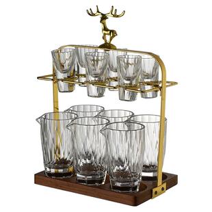 高档钻石切面水晶玻璃白酒杯烈酒分酒器一口杯15ml小酒杯杯架套装