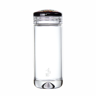 启明缘单层玻璃杯泡茶水杯耐热透明商务家用办公杯子脸谱盖礼盒装