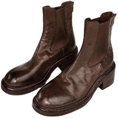 彭姐水洗马皮厚底切尔西短靴