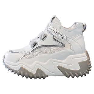 温州真皮内增高女鞋春夏新款网面透气坡跟不累脚8cm厚底休闲鞋子