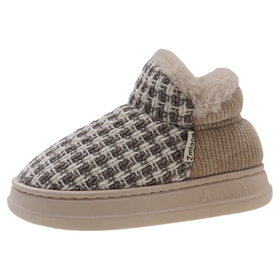 时尚千鸟格加绒加厚包跟棉鞋