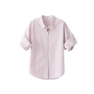「长期衣橱」固定式翻折半中短袖休闲衬衫宽松纯棉白色衬衣女春夏