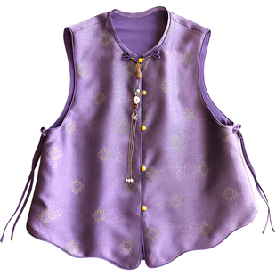 云澍原创织锦缎新中式复古国风对襟流苏盘扣过年小马甲上衣女春季