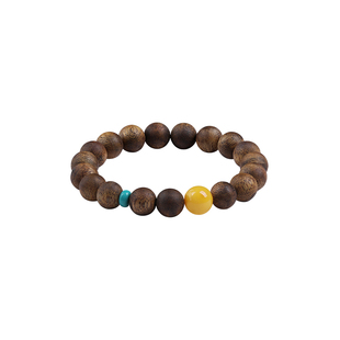 沉香手串安神助眠冷门文玩木质养身手链蜜蜡绿松石手钏叠戴新中式