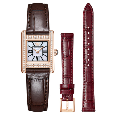 【秋冬新品】Armani阿玛尼手表女小方表复古浪漫石英表AR80083SET