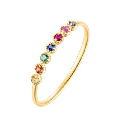 ILCO尤珂「小彩石」彩虹宝石天然18K金蓝宝石彩宝碧玺戒指排戒女