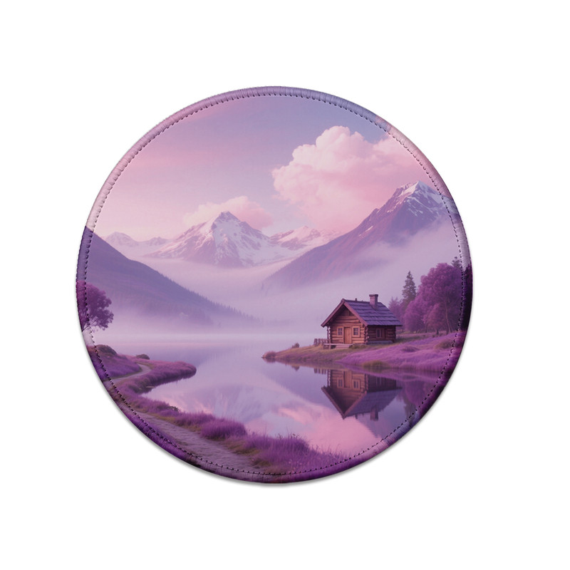 ZO粉紫山间湖景厚锁边鼠标垫