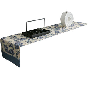 青花瓷电视柜布盖布桌旗鞋柜茶几桌布布艺盖巾长条新中式防尘罩