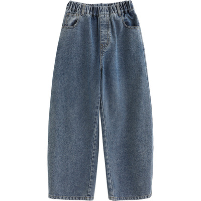 诺诺公主S1N初中生浅色弯刀牛仔裤女春季新款青少年阔腿休闲长裤