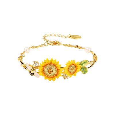 向日葵蜜蜂珐琅半镯手链女