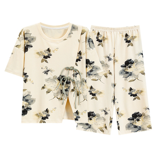 夏季女新中式国风睡衣套装短袖家居服七分裤夏天女士可外穿薄款