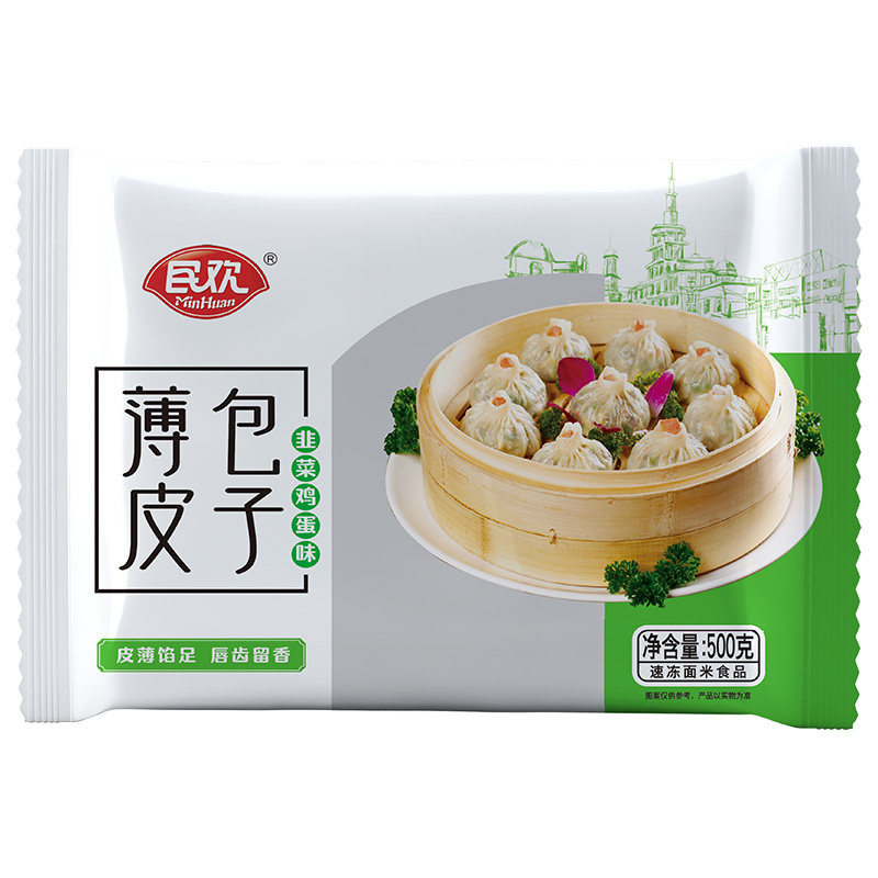 民欢韭菜鸡蛋薄皮包子早餐小笼包