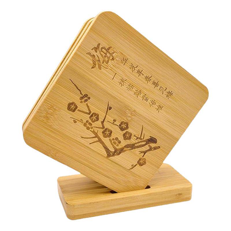 竹子制品餐垫加厚砂锅碗隔热垫梅兰竹菊复古大号防烫垫子竹木防霉