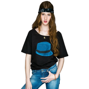 帝柔品牌女装2025新款夏季装短袖上衣显瘦百搭黑色T恤印花潮流