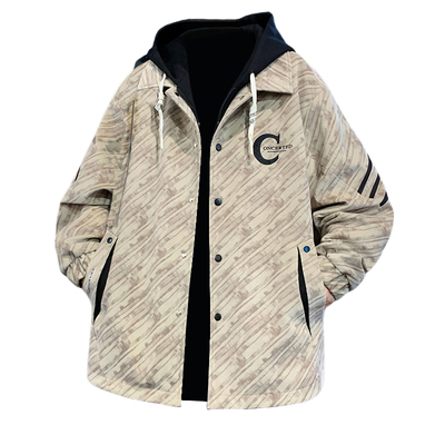 冬季上新青少年连帽加绒加厚夹克撞色宽松男生百搭保暖防风外套